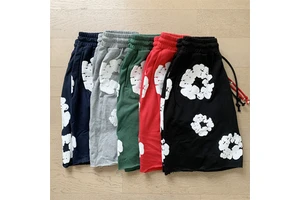 Customized High-quality Men's Jacquard Cotton Flower Pattern Foam Printed Sports Pants, 100% Pure Cotton Street Shorts