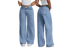Women's Casual Loose High Waist Wide Leg Breathable Denim Pants Floor-Length Summer Autumn Spring Mom Jeans Women