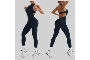 YNSEA Custom One Piece Halter Workout Bodysuit Backless Sports Rompers Breathable Gym Fitness Jumpsuits Women Yoga Jumpsuit