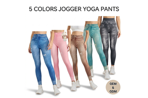 OEM Custom Women High Waist 3D Faux Ripped Denim Print Sporty Pants Stretch And Slim Fit Jean Style Streetwear Yoga Leggings