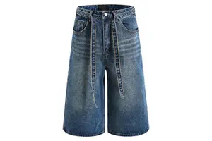 Wholesale Men's Denim Shorts Manufacturer Stretch Denim Slim Fit Five Pocket Summer Shorts Custom Logo Apparel Supply