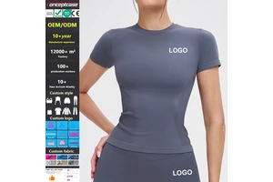 Custom Quick-Drying Seamless Yoga Short-Sleeve Top Round Neck Athletic Fitted Yoga T-Shirt Women Outdoor Running Sports Top