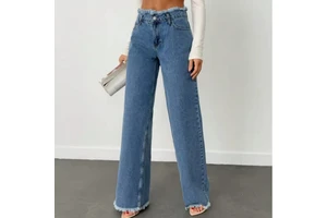 Simple Denim Jeans for Tall Women Front Pocket Fringe Trim Casual Fit Jeans Non-stretchy Pantalon