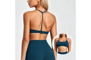 Custom Seamless Ribbed Lightweight Sports Bra U-NECK Racerback Front Logo Moisture Wicking Yoga Running Gym Wear for Women