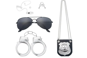 4Pcs Police Spy Costume Accessories With Sunglasses Earpiece Badge Handcuffs For Adult Unisex Polyester Cosplay