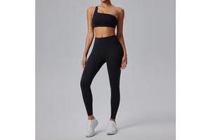 Women's Solid Color Sports Yoga Two-Piece Set Breathable Eco-Friendly V-Neck Short Top High-Waisted Buttock-Raising Base Pant