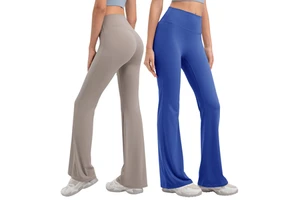 Women's Plus Size High Waist Flare Yoga Pants Bootcut Workout Leggings Elastic Waist Solid Athletic Bell Bottom Fitness Pants