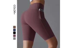 Women's High-Waisted Biker Tight Shorts Elastic Waist Closure Solid Pockets for Tummy Control Casual Workout Yoga Wholesale