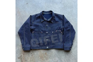 Custom Canvas Stripe Button Coats Outdoor Worker Denim Jackets Windbreaker Plus Size Work Men's Jeans Jacket