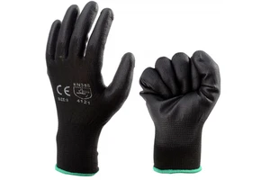 Custom logo Wholesale CE EN388 Black PU Safety Gloves Light Weight Nylon Guantes De Trabajo PU Coated Glove