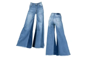 Women's Oversized Washed Denim Flare Pants High Waist Slim Blue Jeans Breathable Vintage Long Pants for Spring Summer Casual