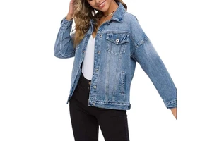 Custom Embroidered Logo Reversible Solid Denim Cowboy Jacket Women Loose Mid to Long Casual XL for Spring Autumn Winter