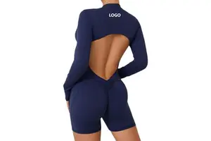 High Quality Gym Fitness Jumpsuit One Piece Bodysuit Tight Long Sleeve Workout Jumpsuit Scrunch Sports Yoga Jumpsuits for Women