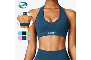 New Fashion Halterneck Sports Bra Big Halter With Chest Pad Gym Fitness Seamless Yoga Sexy V Neck Sports Bras