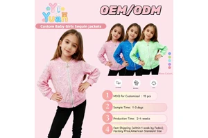 Girl Clothes Set 6- 12T Girl Sparkly Sequin Long Sleeve Jacket Custom Colorful Zipper Bomber Jacket Kids Girls Outfits Clothing