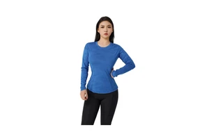 Breathable Comfortable and Stylish Yoga Wear Top Blue Comforteble Long-sleeved Yoga Top with Printed Craftsmanship Women Gym