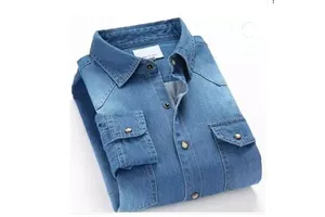 New Arrival Men Denim Shirts Long Sleeve Soft 100% Cotton Double Pockets Slim Slight Elastic Jeans Blue Tops Cowboy Clothing