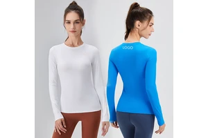 XW-32543 New Design Fitted Round Neckline Top Long Sleeve Fitness Breathable Gym Workout Top Gym Yoga Women Tops