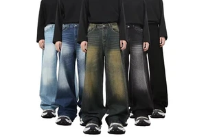 Custom Logo Men Fashion Denim Jeans Wash Style Straight Wide Leg Plus Size Men Baggy Custom Jeans Pants for Men
