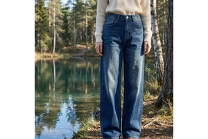Premium Denim Eco-Friendly Washable Vintage Blue Barrel Women's Jeans Horseshoe Silhouette Curved Seams High-Waisted Urban
