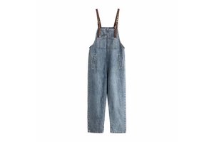 Baggy Straight Plus Size Denim Overall Jeans Blue Versatile Romper for Women