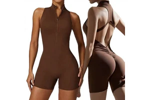 Hot-selling Jumpsuit for Europe America High Elastic Sports Fitness Zipper Pants Naked Tight One-piece Yoga Suit Spaghetti