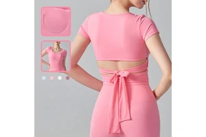 Wholesale Women's Short Sleeve T-Shirt with Built-in Bra Padding Workout Yoga Wear Comfortable Casual Yoga Top