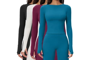 FCX2551 Solid Color Workout Yoga Top Long Sleeve Custom New Gym Soft Yoga Long Sleeve for Women