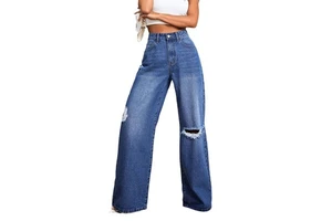 Hot Sale Fashion Women Jeans Wide Leg Pants Loose Plus Size Denim Washing Custom Embroidery Logo Blue Jean For Women