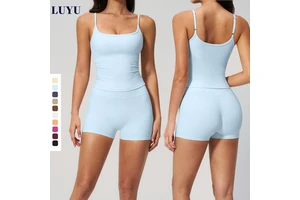 2026 New Products Square Neck Tank Tops High Waist Shorts Running Fitness 2 Piece Set Sportswear Pilates Yoga