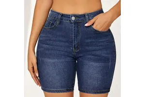 Trendy ladies denim shorts featuring soft durable fabric, flattering fit & streetwear style for casual summer outfits.