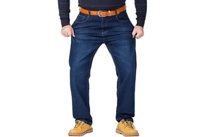 High Quality Slim Mid Waist Plus Size Men's Casual Straight Leg Distressed Softener Denim Jeans with Elastic Fit