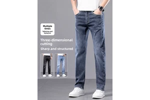 2025 Slim Straight Elastic Casual Men's Camouflage Ice Silk Jeans Comfortable Plus Size Pants for Middle-Aged Autumn