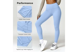 High Waist Yoga Leggings Side Pocket Women's Elastic Waist 4-Way Stretch Breathable Sweat-Wicking Ankle-Length Workout Pants Low