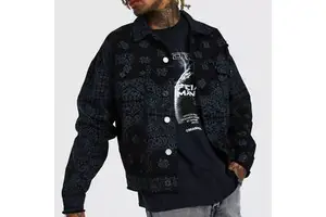 Men's Loose Style Camouflage Denim Jacket Custom Spring Front Logo for Wholesale