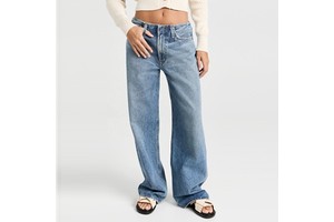 Custom OEM ODM Loos Fit Special Waistband Design Soft Wide Leg Low Rise Women Denim Lady Jeans