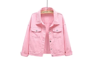 Hot Sale Women's Long Sleeve Denim Jacket Casual Top Button Decoration Cotton Plus Size Short Loose-Four Seasons Coat Front