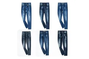 New Design European Men's Jeans Plus Size Loose Hop Printed Mid Waist Skinny Fit Denim Fabric Straight Style For Spring