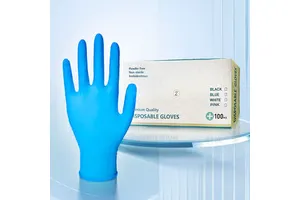 Wholesale Powder-Free Blue Nitrile Gloves Disposable Safety Gloves for Kitchen Work Water- and Oil-Proof with Wholesale