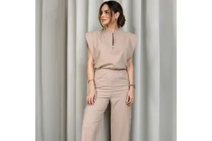 Modern Nurse Scrubs Set Featuring Sleeveless Top Elastic Waist Wide Leg Pants Side Pockets