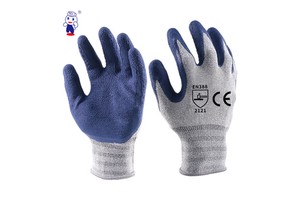 Anti-Slip Grip Abrasion Resistant Comfortable Grey Knit Palm Dipped Grip Glove Blue Crinkle Latex Coated Safety Work Glove