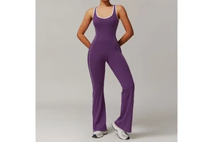 Hip-Lifting Flared One-Piece Yoga Suit Gathered Sports Jumpsuit with Hollowed-Out Back Bodysuit for Dance & Sports