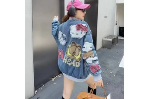 Women's Winter Fashion Jacket Denim Zip-Up with Embroidery Decoration Breathable and Woven Solid Pattern Wholesale Product C0381