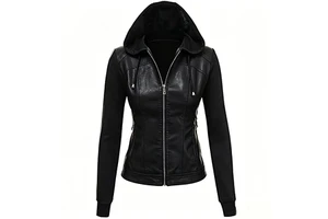 Custom Women's Faux Leather Patchwork Loose Moto Jacket Letter Print Casual Versatile Spring Autumn Zip Up
