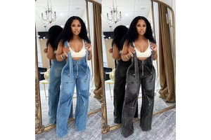 African Women's Overalls - Stylish Casual Wide-leg Denim Jumpsuit Suitable for All Seasons