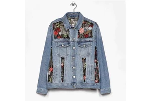 Trendy Women's Long Sleeve Floral Embroidered Pearls & Letter Breathable Cotton Denim Jeans Jacket for Winter