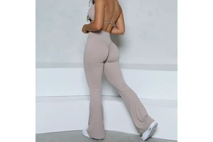 OEM Quick Dry Buttery Soft Workout Yoga Compression Crossover Tummy Control V Back Scrunch Butt Flare Sports Leggings for Women