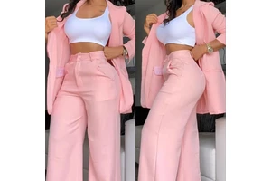 Wholesale Office Lady High Quality Elegant Plus Size Women's Sets Pink 2 Piece Suit Woman Set Jacket and Pants Set for Women
