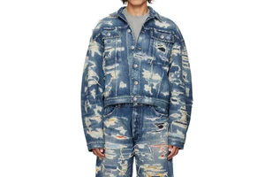 OEM Custom Men's Multi Pocket Denim Coat Jacket Distressed Ripped High Street Loose Denim Jeans Jackets For Men