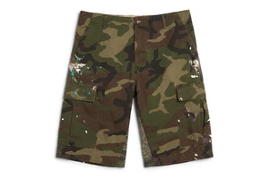 High Street Fashion Men's Casual Distressed Denim Camo Jean Shorts Elastic Waist Custom Logo Breathable Direct Cargo Shorts